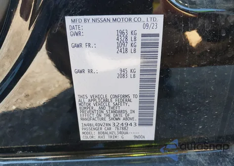 2024 Nissan Altima Sv Fwd z USA, uszkodzony, nr VIN 1N4BL4DV2RN324943